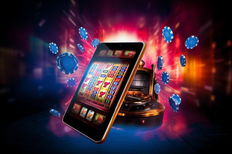 Meja casino dengan kartu dan chip bertumpuk siap dimainkan oleh para pengunjung